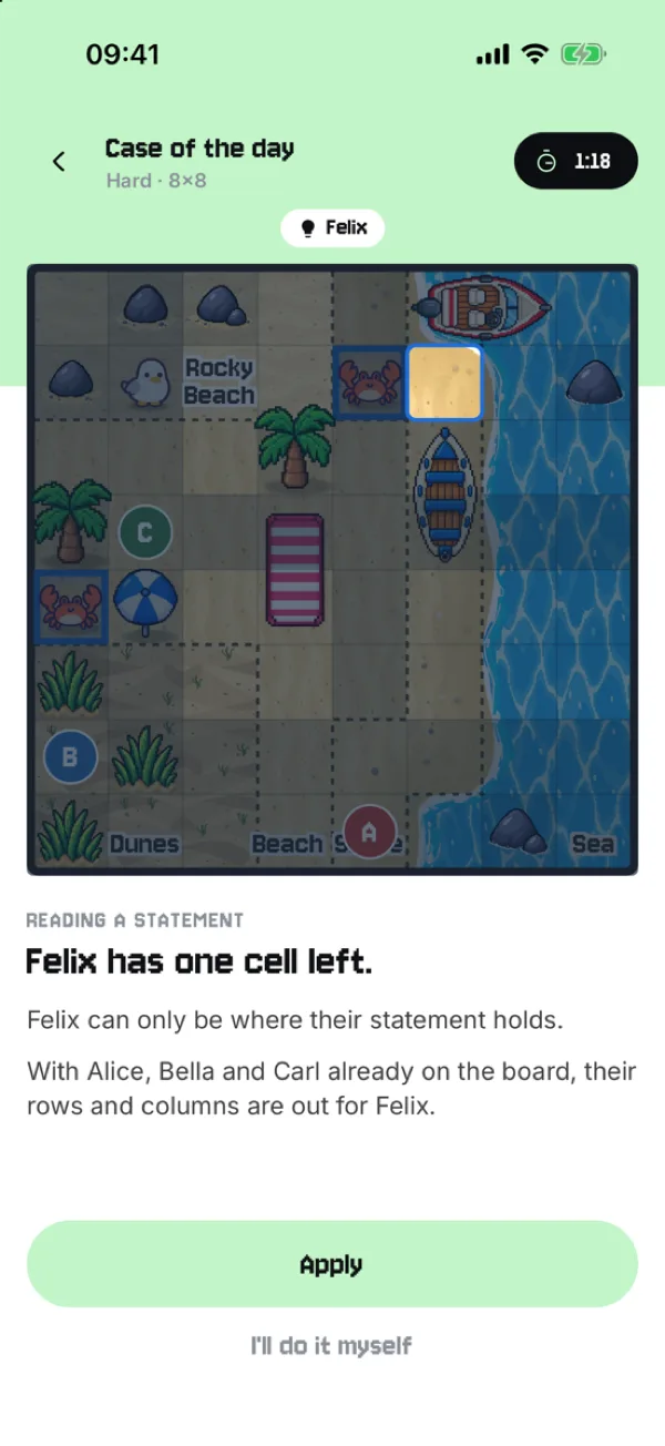 A hint explains why Felix has one cell left